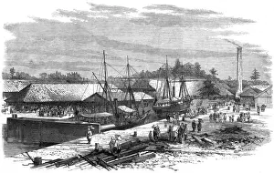 Harbours Prints: Opening a new dock at Singapore, 1869