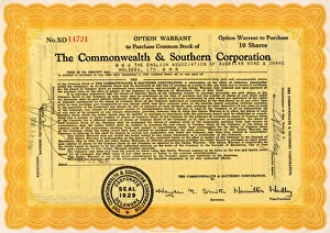 Share Collection: Option warrant, Commonwealth & Southern Corporation