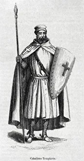Monastic Prints: Order of Solomon's Temple. Knight Templar. Engraving, 1852