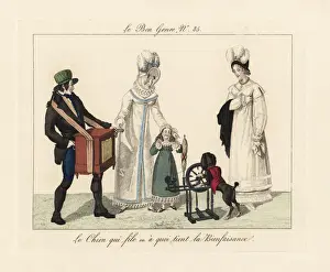Thread Prints: An organ grinder and a poodle with spinning machine
