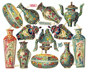 Images Dated 2nd November 2015: Oriental porcelain on a sheet of Victorian scraps