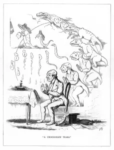 Burst Prints: Origin Species, CH Bennett, grieving man - crocodile