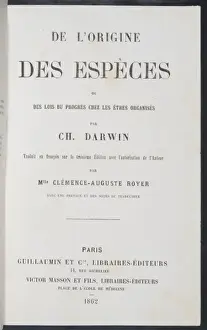 Darwin200 Prints: The Origin of Species title page - French edition