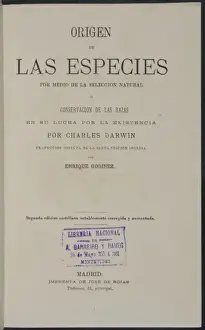 Darwin200 Prints: The Origin of Species title page - Spanish version