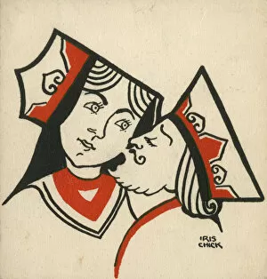 Valentine Collection: Original Artwork - Card King kisses Card Queen