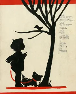 Typewritten Prints: Original Artwork - Christmas card - Little girl and bird