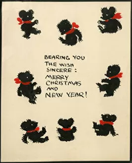 Images Dated 24th June 2021: Original Artwork - Christmas greetings from eight teddies