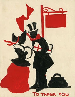 Original Artwork - Christmas thank you card - Vintage Couple