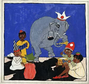 Drumming Collection: Original Artwork - Fantasy scene with dancing elephant