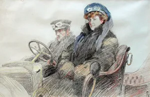 Steering Prints: Original artwork, man and woman in a car