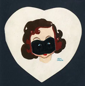 Loving Prints: Original Artwork - Valentine card - woman in mask