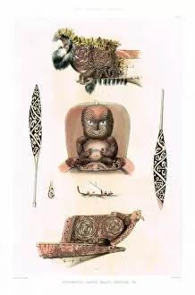 Zealander Collection: Ornamental Maori wood carvings, New Zealand