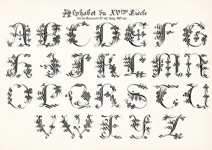 Bibl Prints: Ornate alphabet from a French illuminated manuscript 15th centur