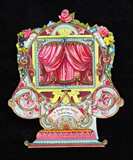 Arabesque Gallery: Ornate toy theatre on a cutout Christmas card