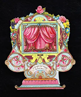 Arabesque Prints: Ornate toy theatre on a cutout Christmas card