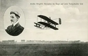 Air Planes Prints: Orville Wrights aeroplane flying in a field