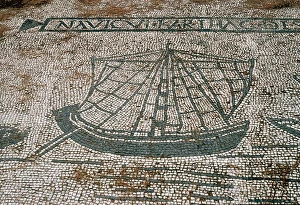 Carthage Collection: Ostia Antica. Mosaic depicting a cargo ship from Carthage