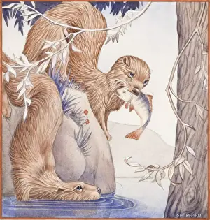 Otters fishing