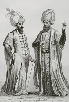 Masson Prints: Ottoman Empire. Functionaries Janissary Agha and Kadi Lechke