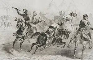 Horsemen Prints: Ottoman Empire. Turkey. Jereed. Traditonal sport of Turks