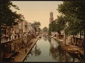 Oude Prints: The Oude Gracht Hamburgerbrug, Utrecht, Holland