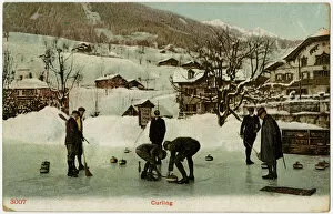 Curling Collection: Outdoor Curling Match on the ice at Bern, Switzerland