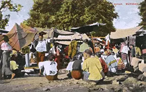 Bazaar Prints: Outdoor Market in Myanmar (Bazaar in Burma)