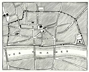 Images Dated 27th February 2020: Outline of Old Roman Wall, shown on Map of London 1885