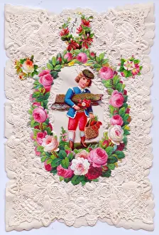 Honeysuckle Prints: Oval of pink roses on a greetings card