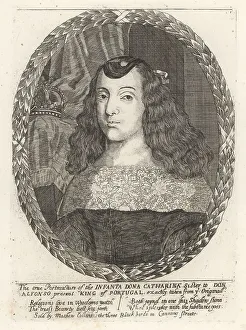 Cushion Prints: Oval portrait of Catherine of Braganza, 1638-1705