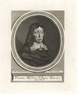 Engraved Prints: Oval portrait of John Milton, English poet, aged 62