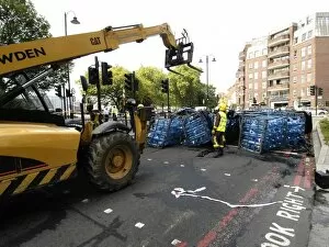 Overturned Gallery: An overturned lorry spills its load, Cheyne Walk