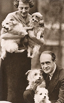 Owen Nares, actor, with Yorkshire terriers