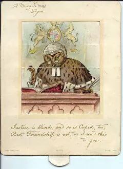 Wise Gallery: Owl dressed as a judge on a Christmas card