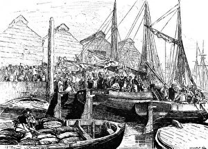 Images Dated 15th December 2011: Oyster Boats at Billingsgate Market, London, 1877