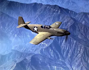 Mustang Prints: P-51 Mustang fighter in flight, Inglewood, Calif