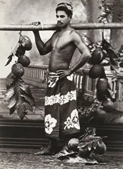Islander Prints: Pacific Islands, Oceania: portrait of a man carrying fruit
