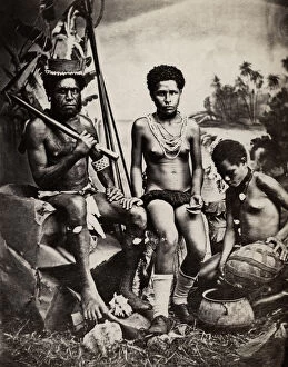 Ethnographic Collection: Pacific Islands, Oceania: portrait of a man and two women