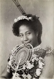 Pacific Islands, Oceania: portrait of a young woman, fan