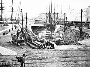 Paddle steamer in dry dock in Portsmouth, Victorian period