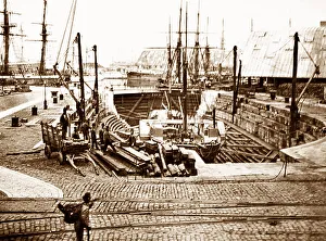Paddle steamer in dry dock in Portsmouth, Victorian period