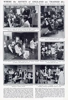 Technical Gallery: Page from The Sphere with a selection of pictures showing art students at work at three
