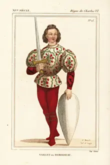 Squire Prints: Page or squire, Varlet ou damoiseau, to a