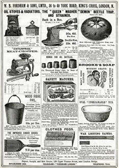 Page of Victorian adverts for household items 1888
