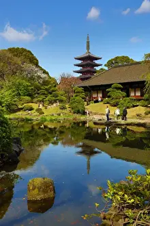 Pagoda and Japanese ornamental garden, Asakusa, Tokyo, Japan