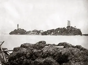 Guangzhou Prints: Pagodas, probably near Canton (Guangzhou) China circa 1880s