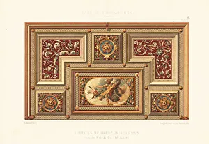 Ernst Wasmuth Prints: Painted wooden ceiling in Neuhaus Castle, Bohemia, 16th century