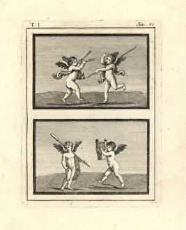 Antiquitiesofherculaneum Gallery: Painting of cupids or genii playing discovered