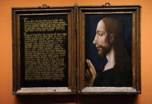 Catharijneconvent Collection: Painting with two doors. Writing and portrait of Christ. 149