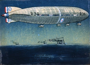 Air Ship Gallery: Painting of the R34 Airship